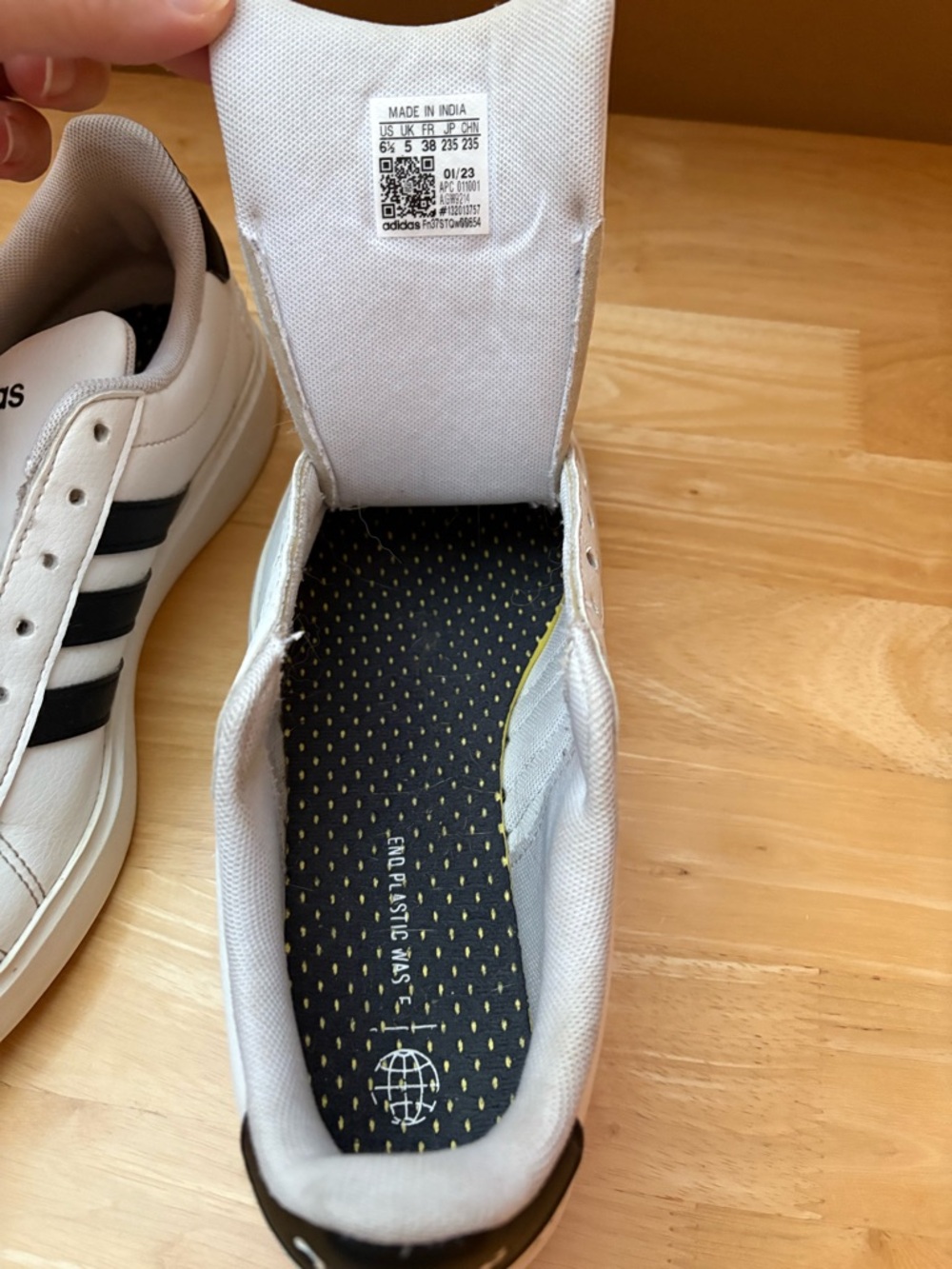 adidas Grand Court Cloudfoam White Sneakers Black Stripes | Sz 6.5 - Picture 13 of 14